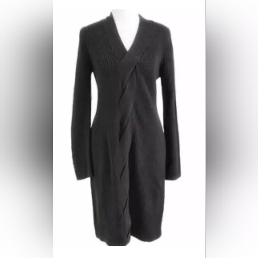 Calvin Klein V-Neck Cable Knit Sweater Dress Black Size L